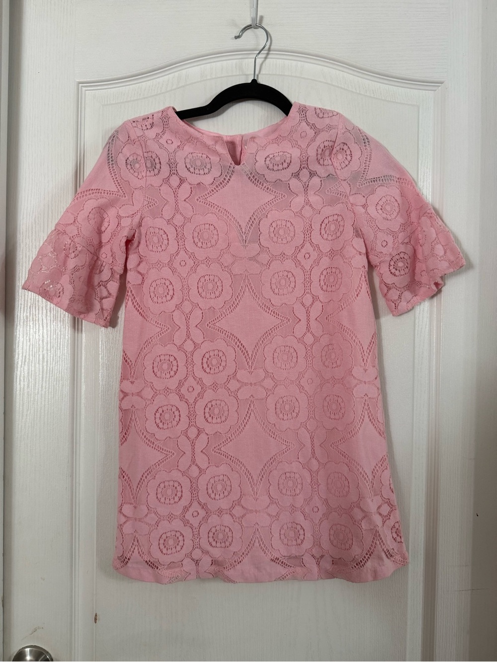 Janie And Jack Pink Floral Cutout Lace Shift Dress Sz 10. O-14